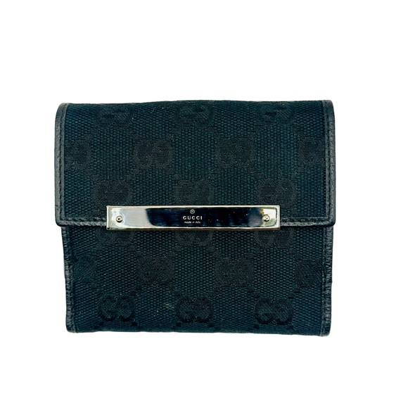 Gucci Black and Silver Monogrammed Bi-Fold Wallet - Picture 1 of 7